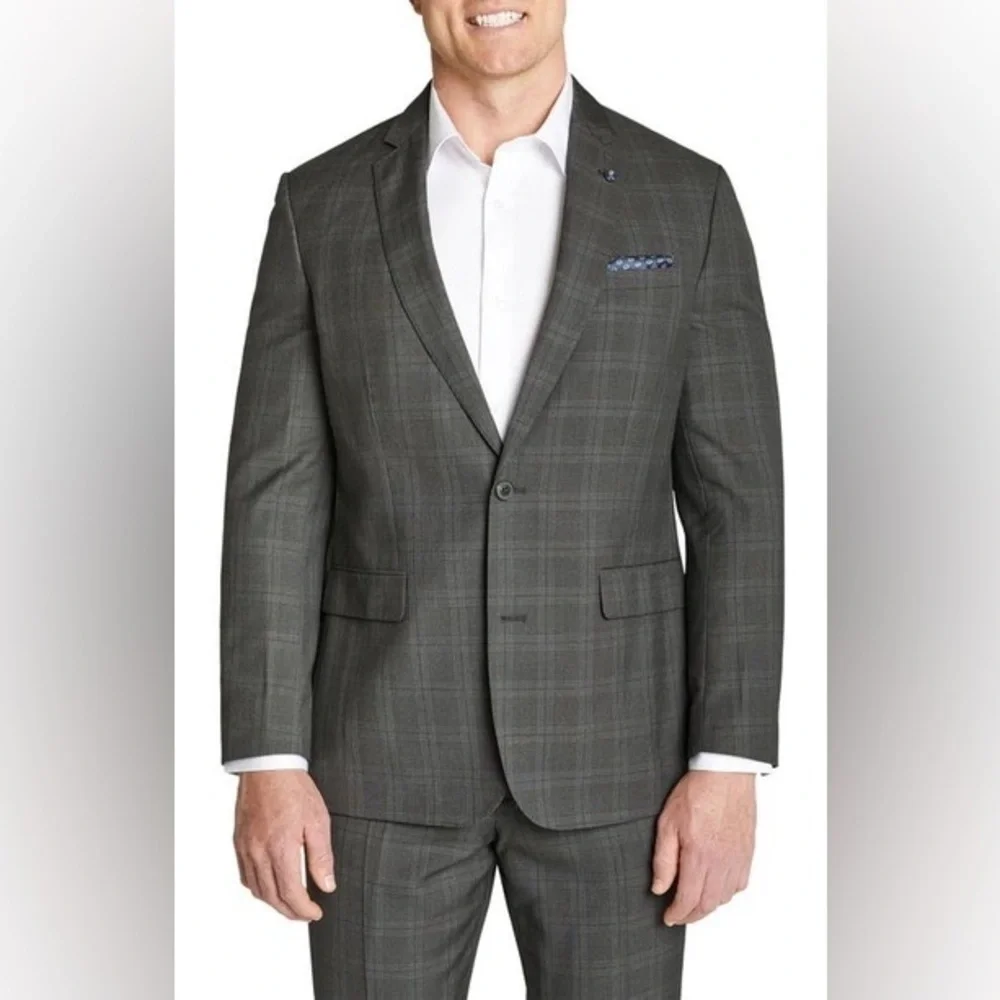 Johnny Bigg Gray Milan 2 Button Plaid Suit Jacket 46R NEW